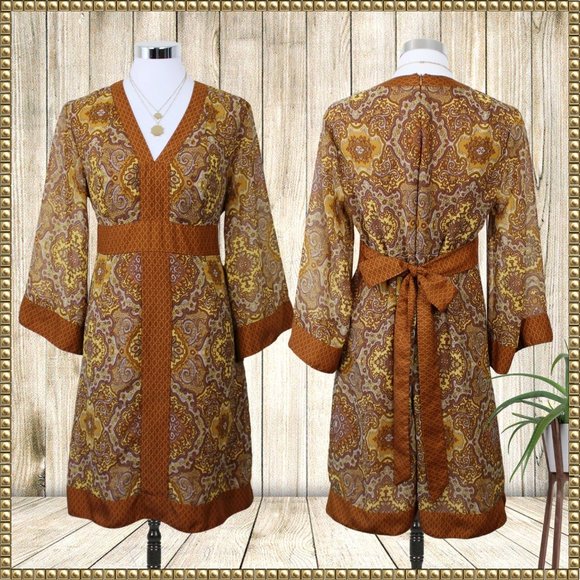 New York & Company Dresses & Skirts - New York & Company Tie Back Bell Sleeve Boho Print Dress Size Large